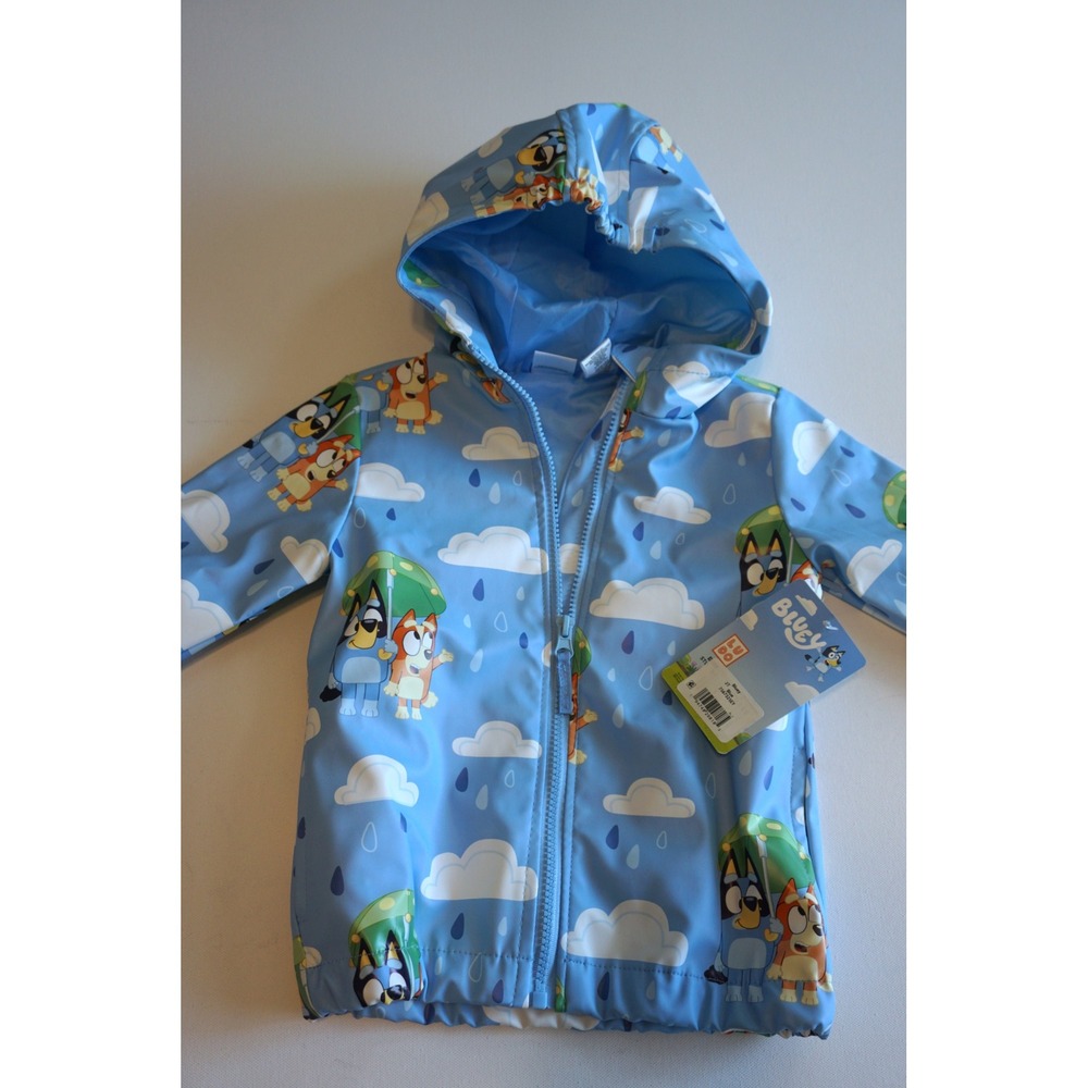 Bluey Kids Hooded Raincoat Blue Bingo Cloud Print Rain Jacket 2T 7567325EY